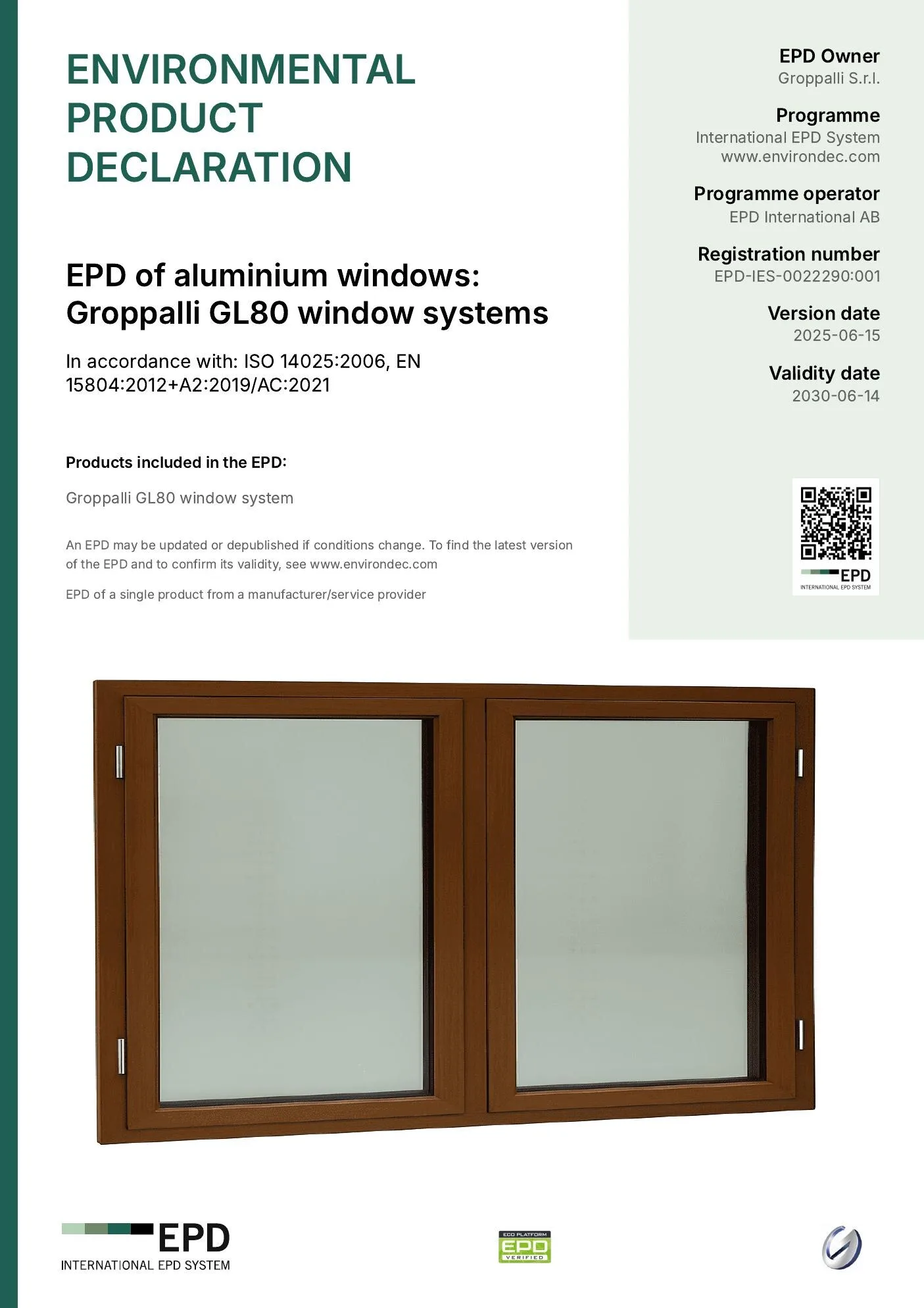 Anteprima certificato EPD delle finestre in alluminio Groppalli